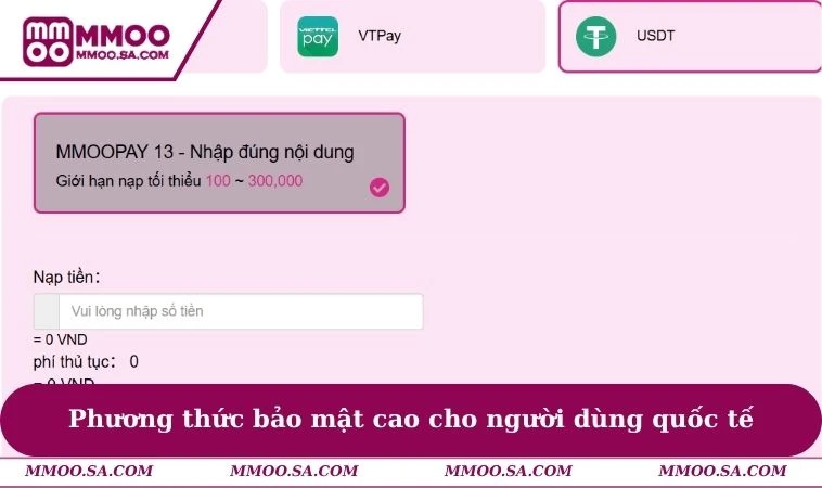 Phương thức bảo mật cao cho người dùng quốc tế